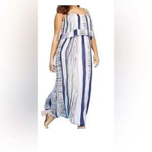 LANE BRYANT Striped Chiffon Maxi Dress Women's 22/24‎ With Matching Overpiece!